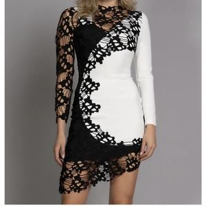 Elegant Black and White Lace Dress